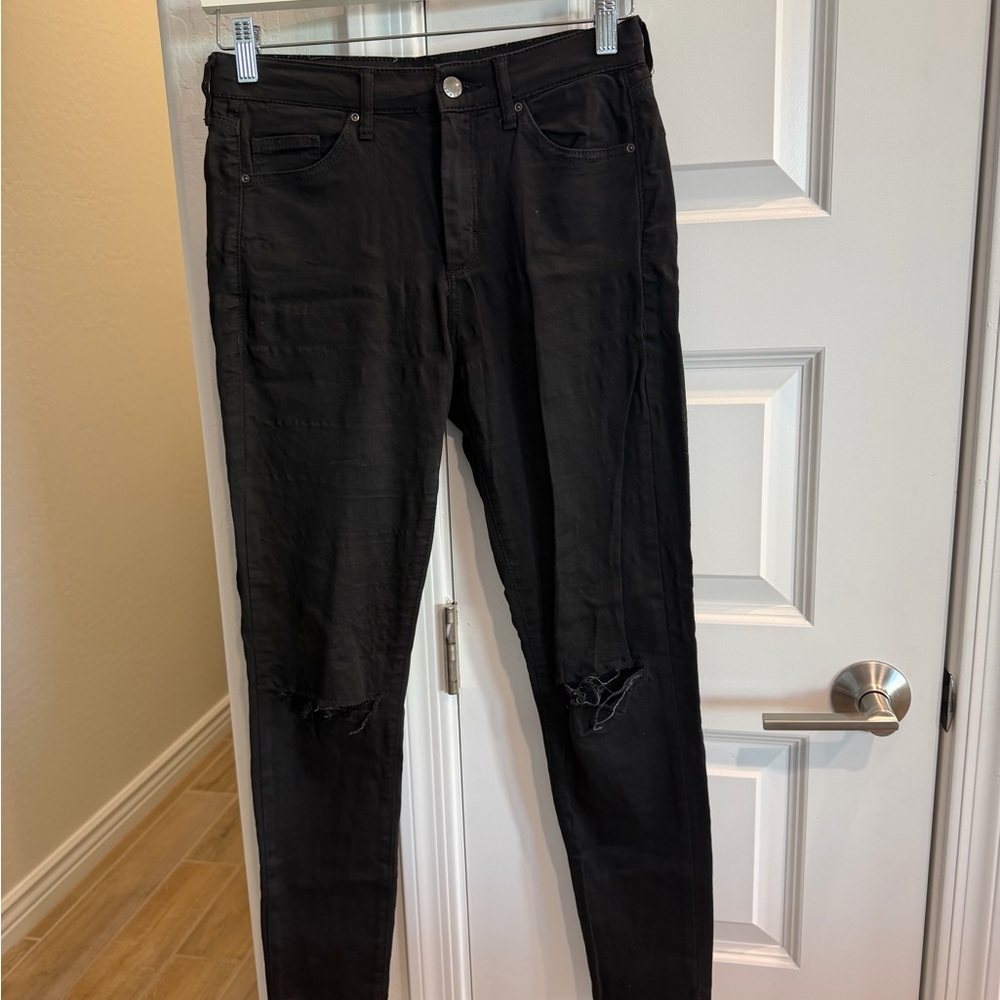 Topshop Black Distressed Skinny Jeans